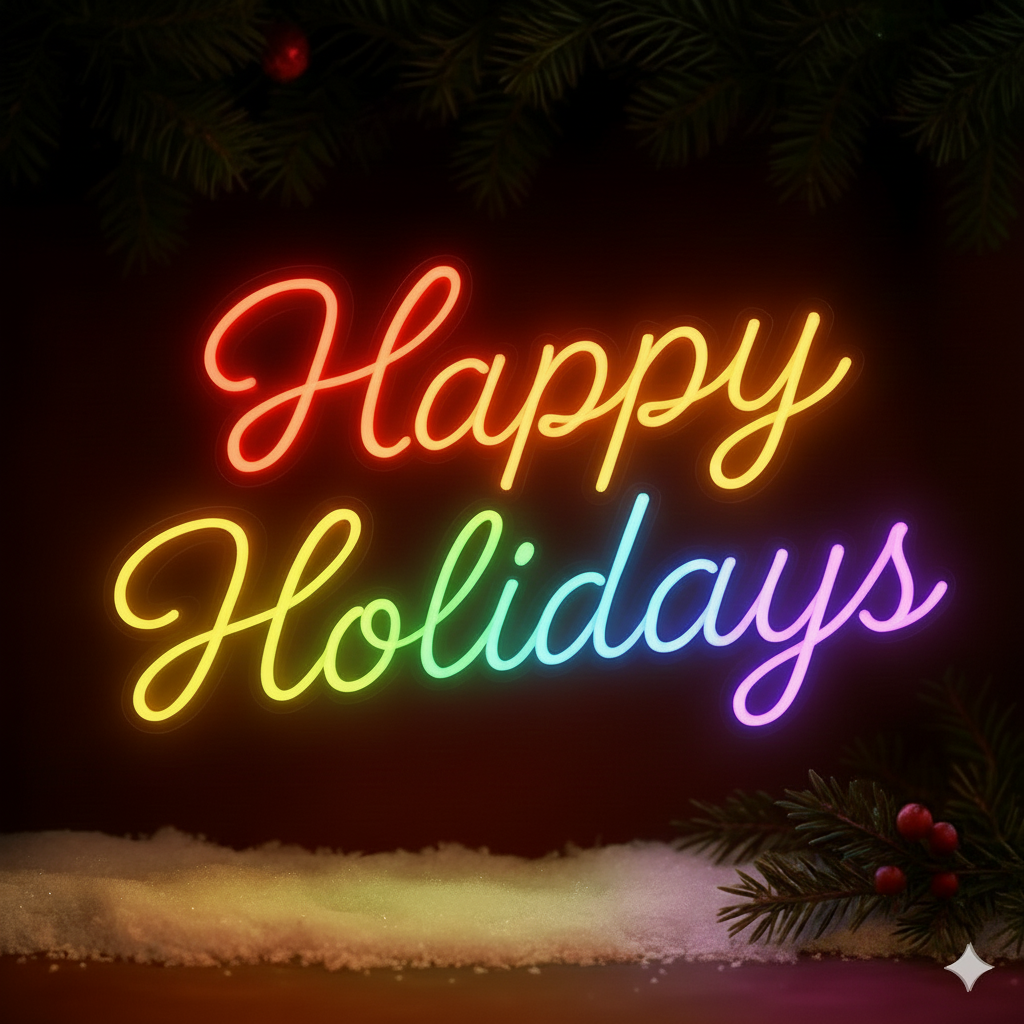 Happy Holidays Faux Neon Script Sign – Seasonal Interior