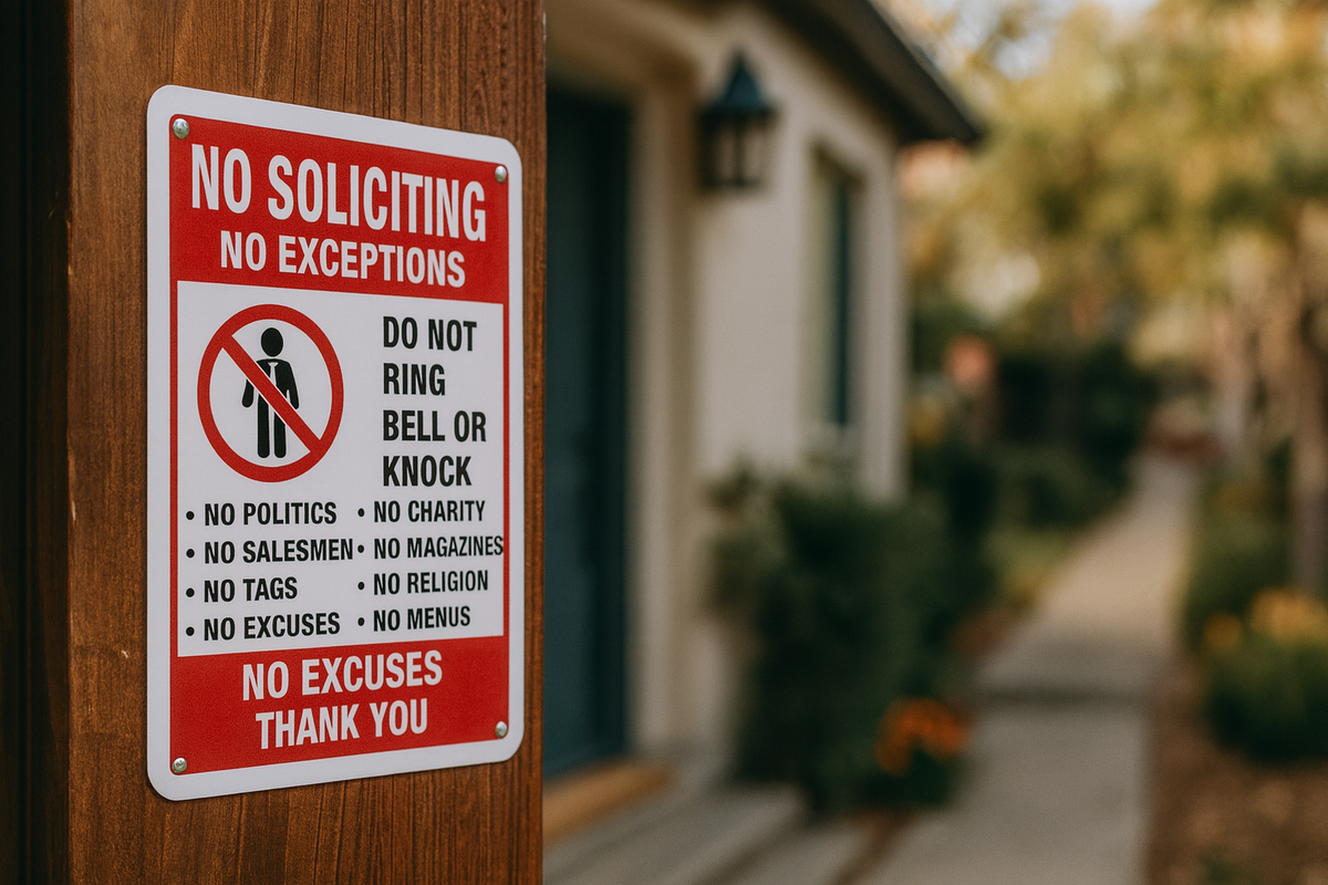 No Soliciting Signs for California Homes and Businesses. Wording, Design, and Placement