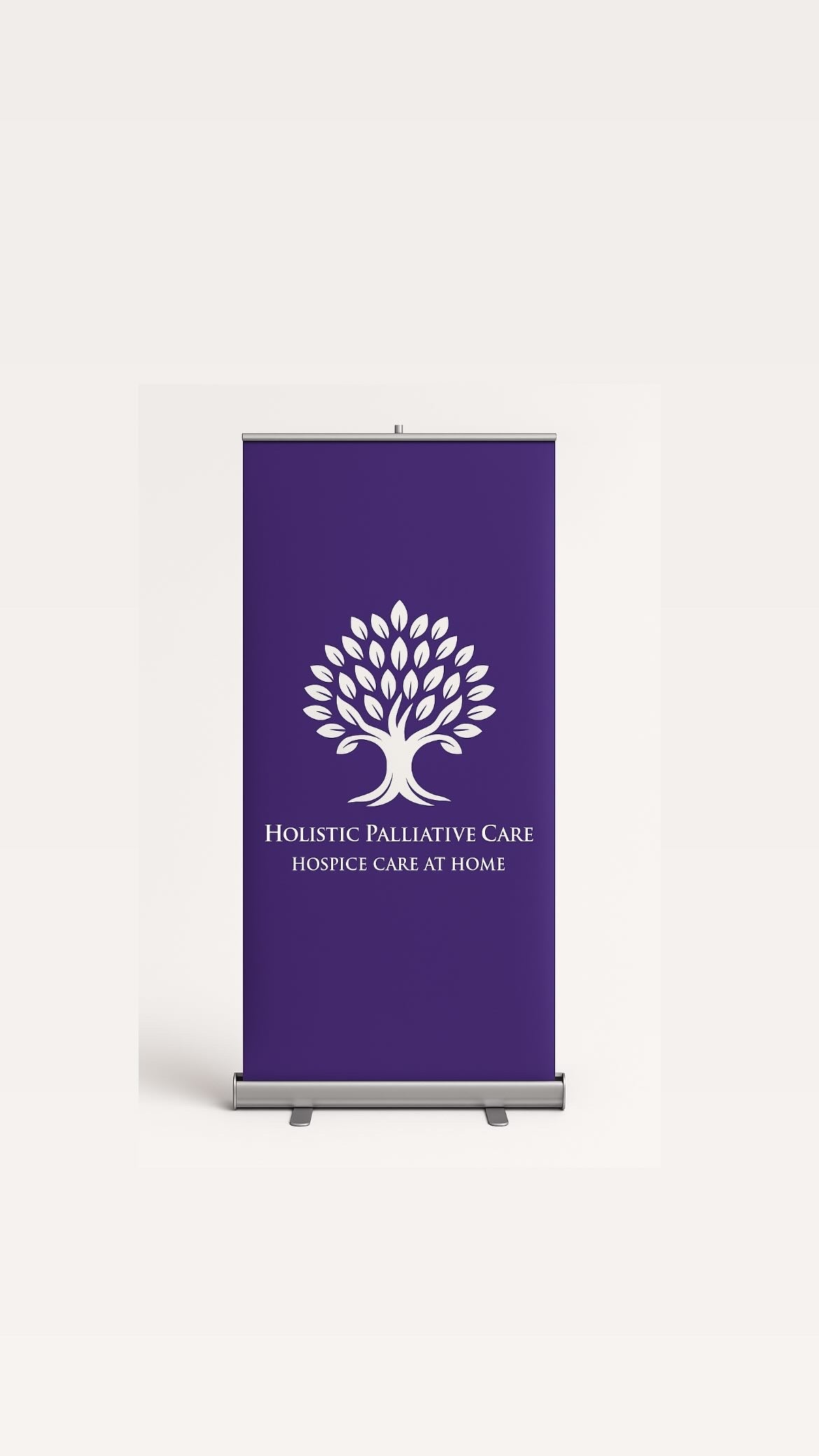 Purple banner with a tree logo and text on a white background