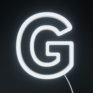Neon light shaped like the letter 'G' on a black background