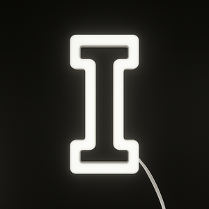 Neon light shaped like the letter 'I' on a black background