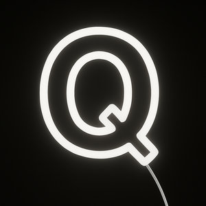 Neon light shaped like the letter 'Q' on a black background