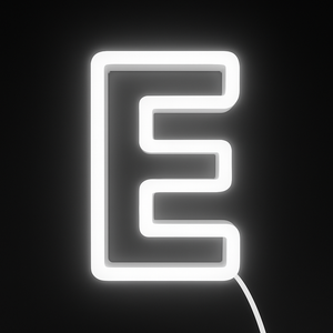 Neon light shaped like the letter 'E' on a black background