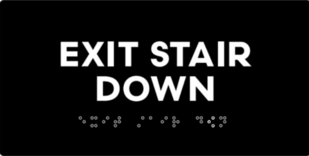 EXIT STAIR DOWN BLACK SIGN