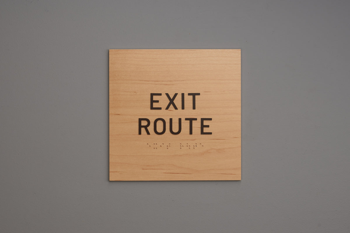 Tap Exit Rout Sign ADA Exit Route Signs by Martina & Co in Acrylic & Aluminum – Martin Sign