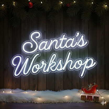 Santa's Workshop Faux Neon Script Sign – Seasonal Interior
