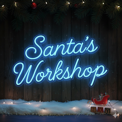 Santa's Workshop Faux Neon Script Sign – Seasonal Interior