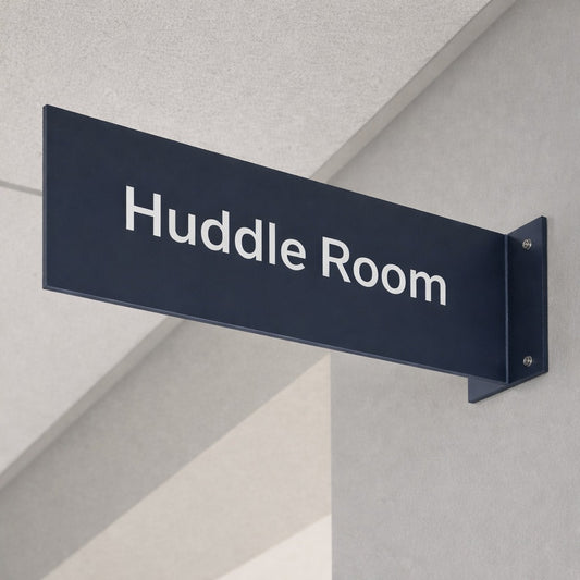 Navy blue sign with 'Huddle Room