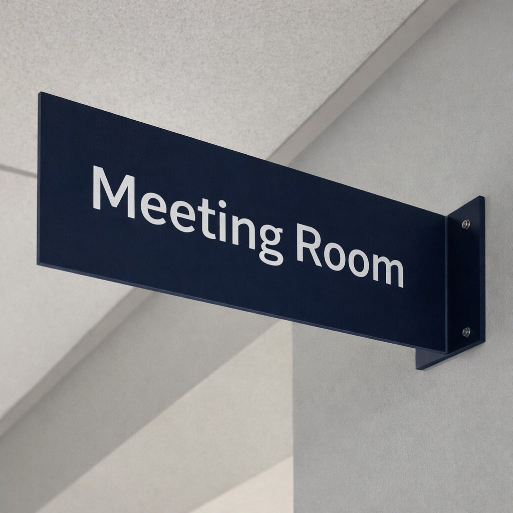 Navy blue sign with Meeting Room