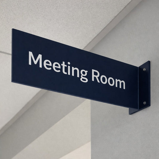 Navy blue sign with Meeting Room
