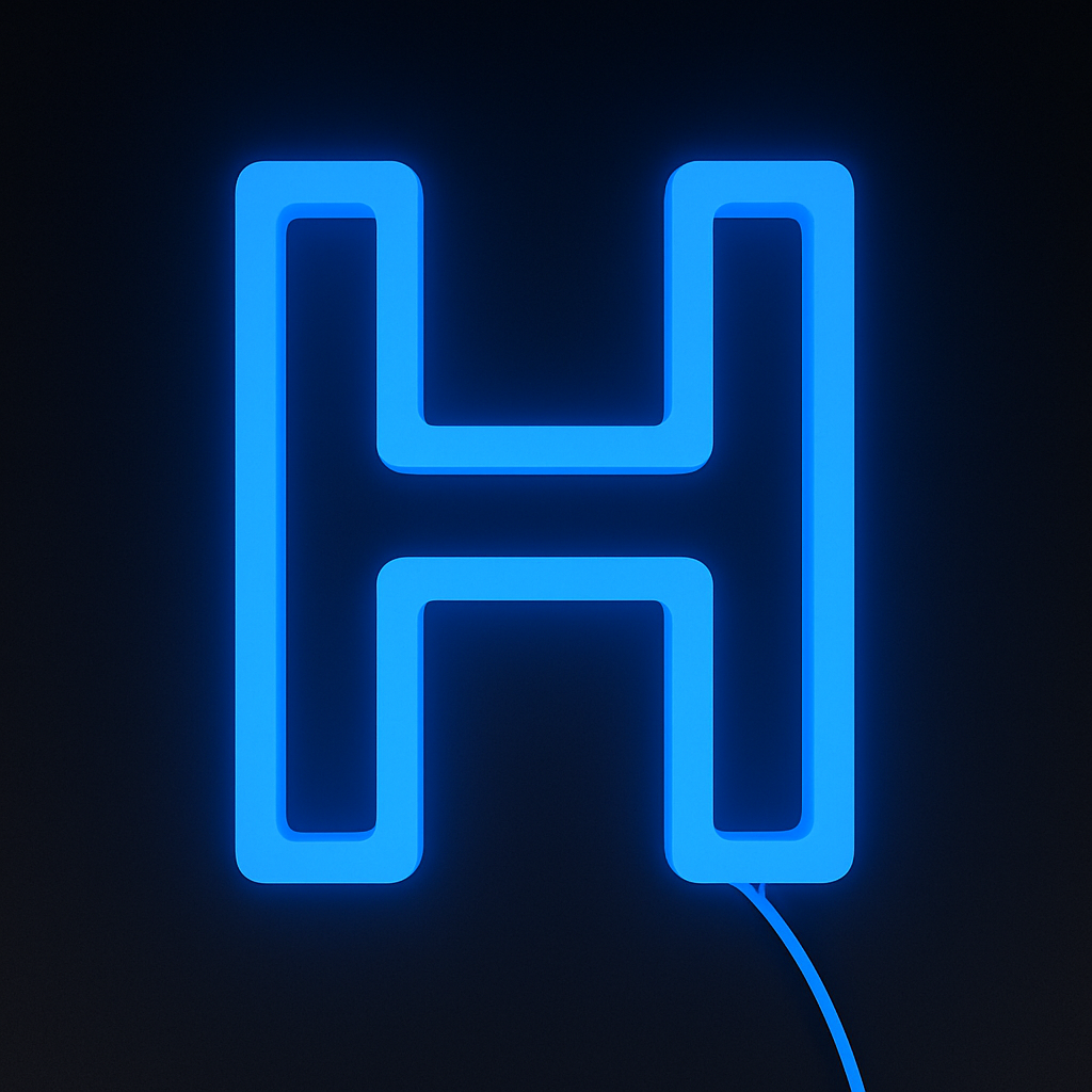 Neon blue letter H