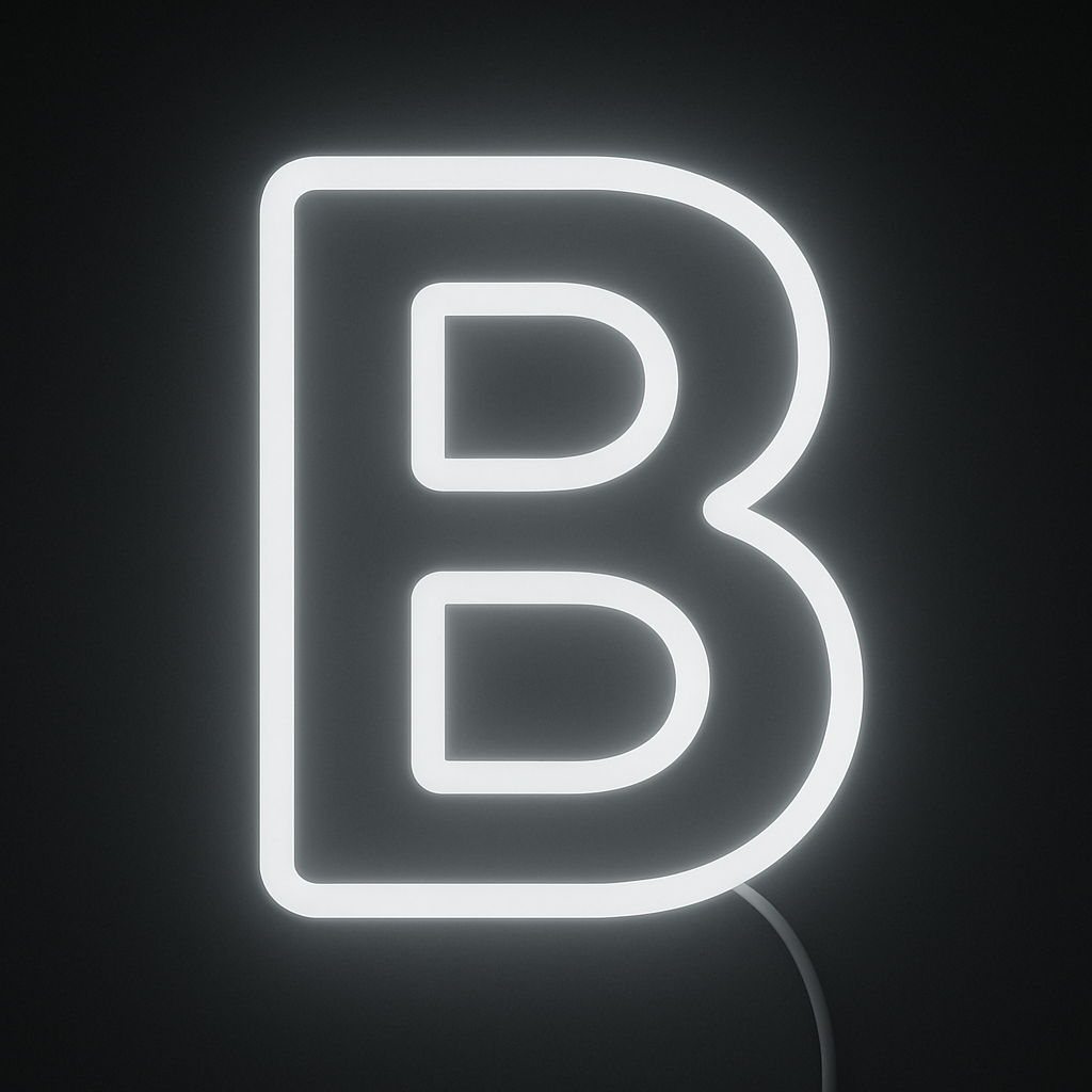 Neon light shaped like the letter 'B'