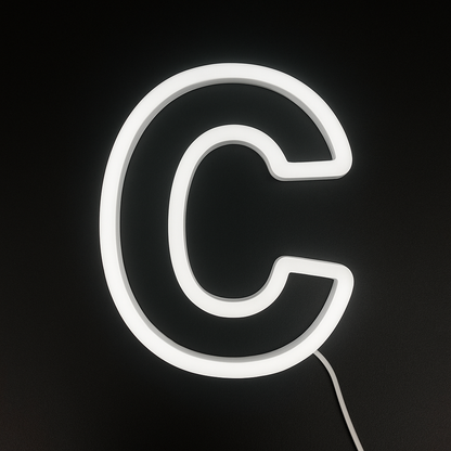 Neon light shaped like the letter 'C'
