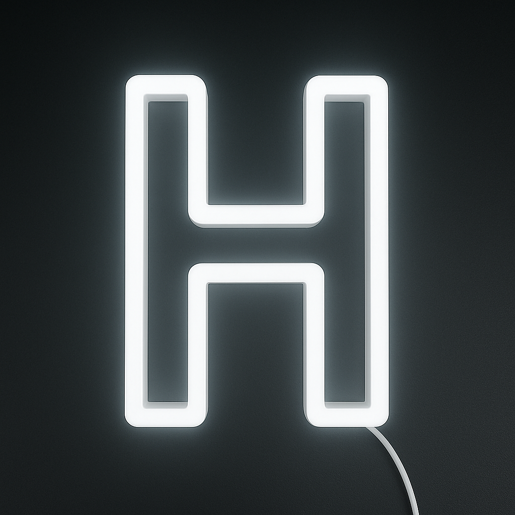 Neon light shaped like the letter 'H