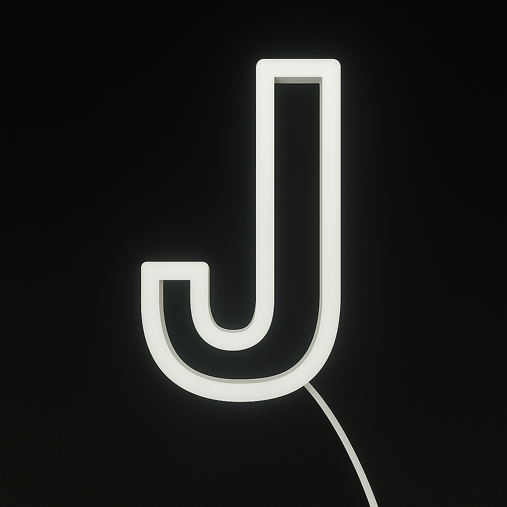 Neon light shaped like the letter J