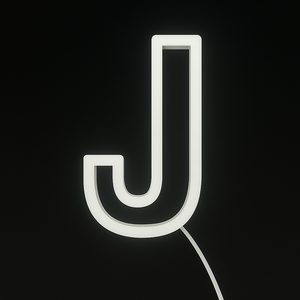 Neon light shaped like the letter J