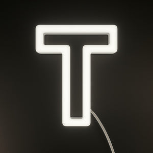 Neon light shaped like the letter T