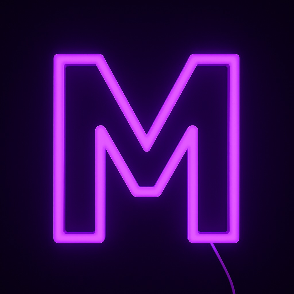 Neon purple 'M' letter