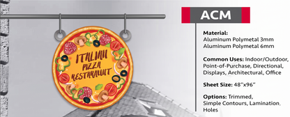 Pizza-themed sign with 'Italian Pizza Restaurant' text