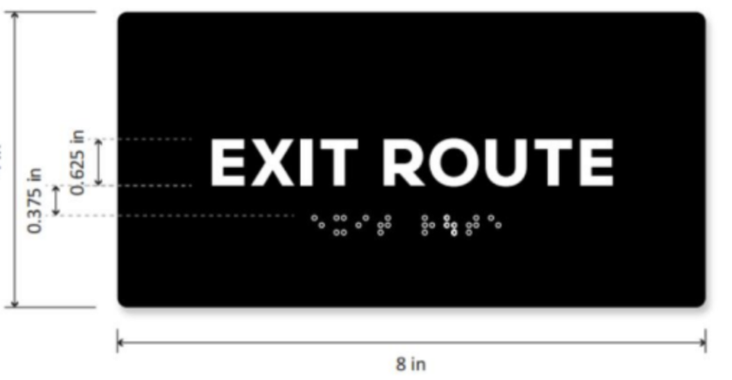 Exit route sign with dimensions on a black background