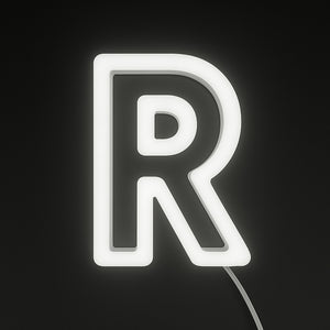 Neon letter 'R' on a black background