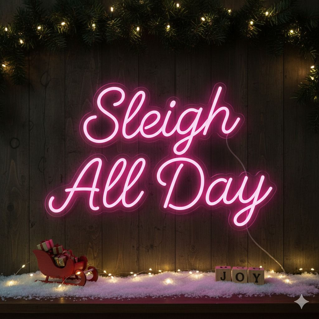 Sleigh All Day Faux Neon Script Sign – Seasonal Interior
