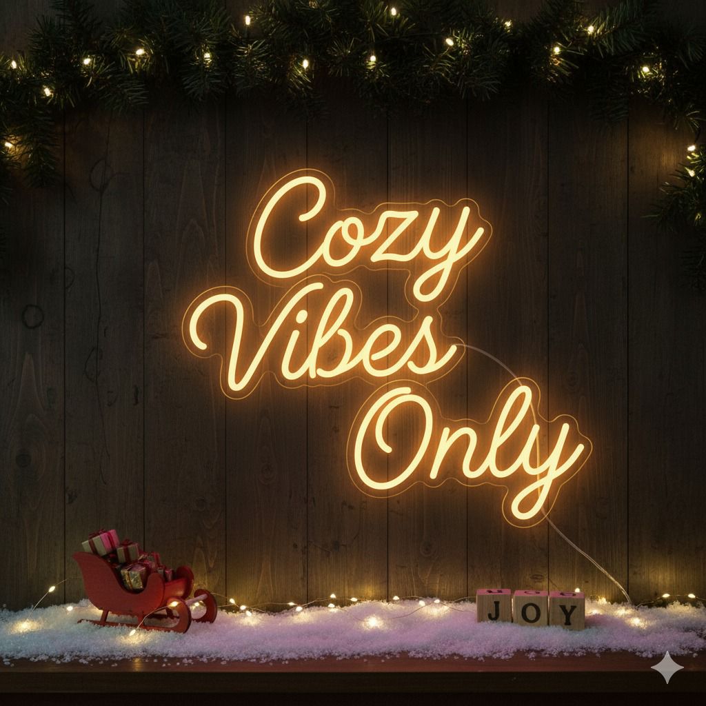 Cozy Vibes Only Faux Neon Script Sign – Seasonal Interior