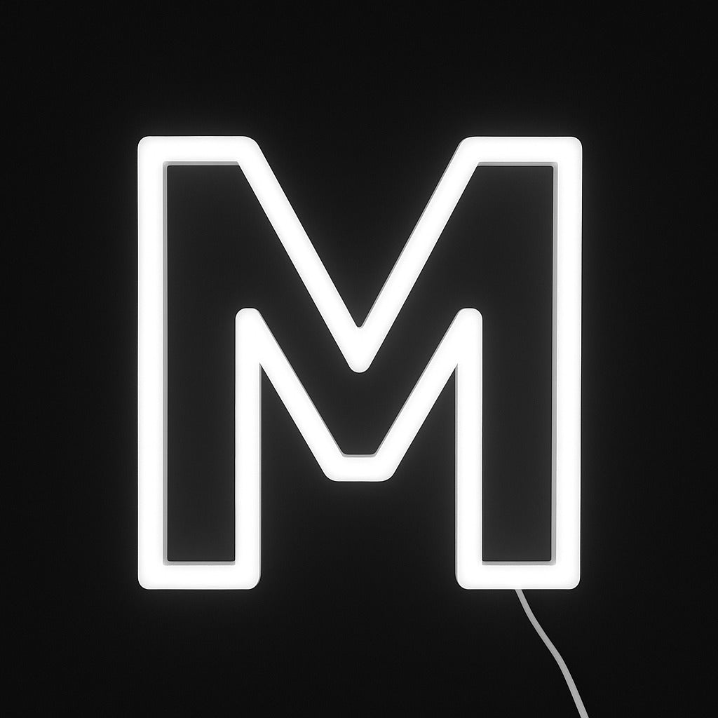 letter 'M' on a black background