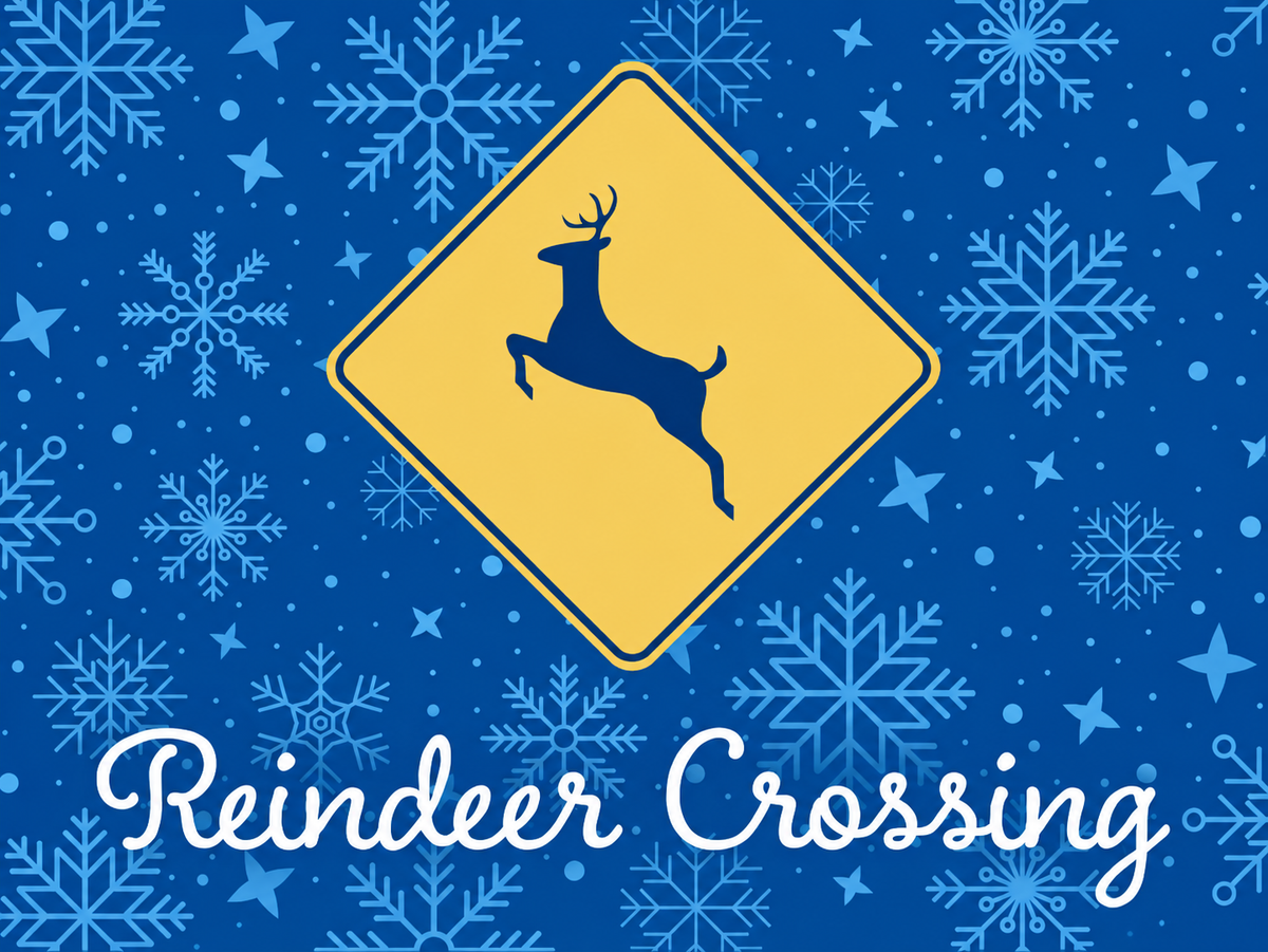 Reindeer Crossing Waterguard Seasonal Holiday Scraper Mat (Blue)